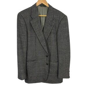 Vtg Alexander Julian Colours Wool Tweed Blazer Sz 42 Reg Grey Plaid Herringbone